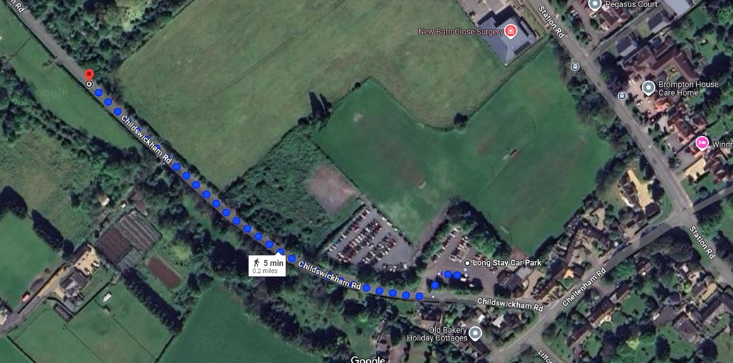 Walking Route from Car Park at Milestone Ground to the Site Entrance