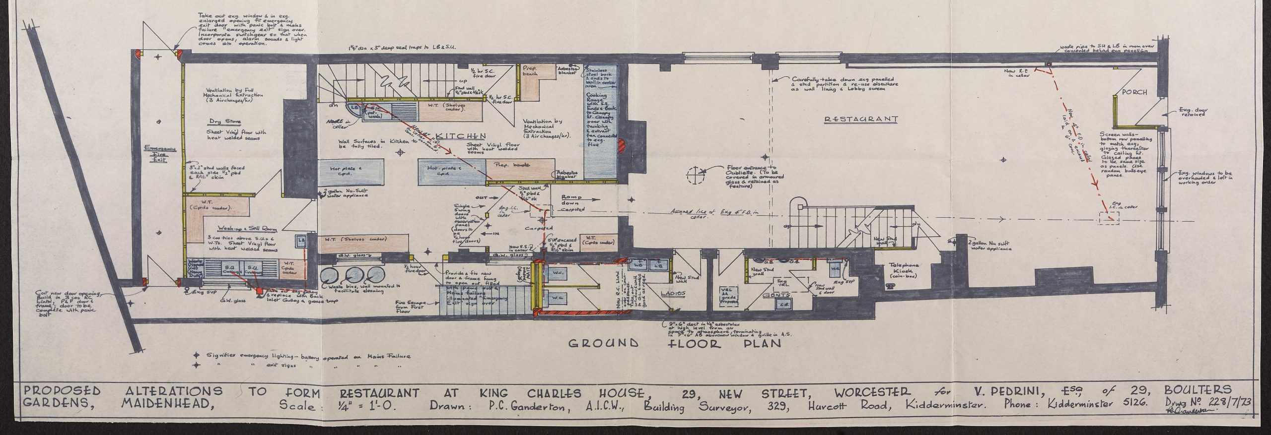 An image of a plan taken from one of the licensing files for King Charles House. They can be useful to understand how pubs, theatres and other venues in Worcestershire have undergone changes through time, such as this plan for proposed alterations to form a restaurant at King Charles House, c.1970s Finding No: b599.1 BA152694 Copyright King Charles House