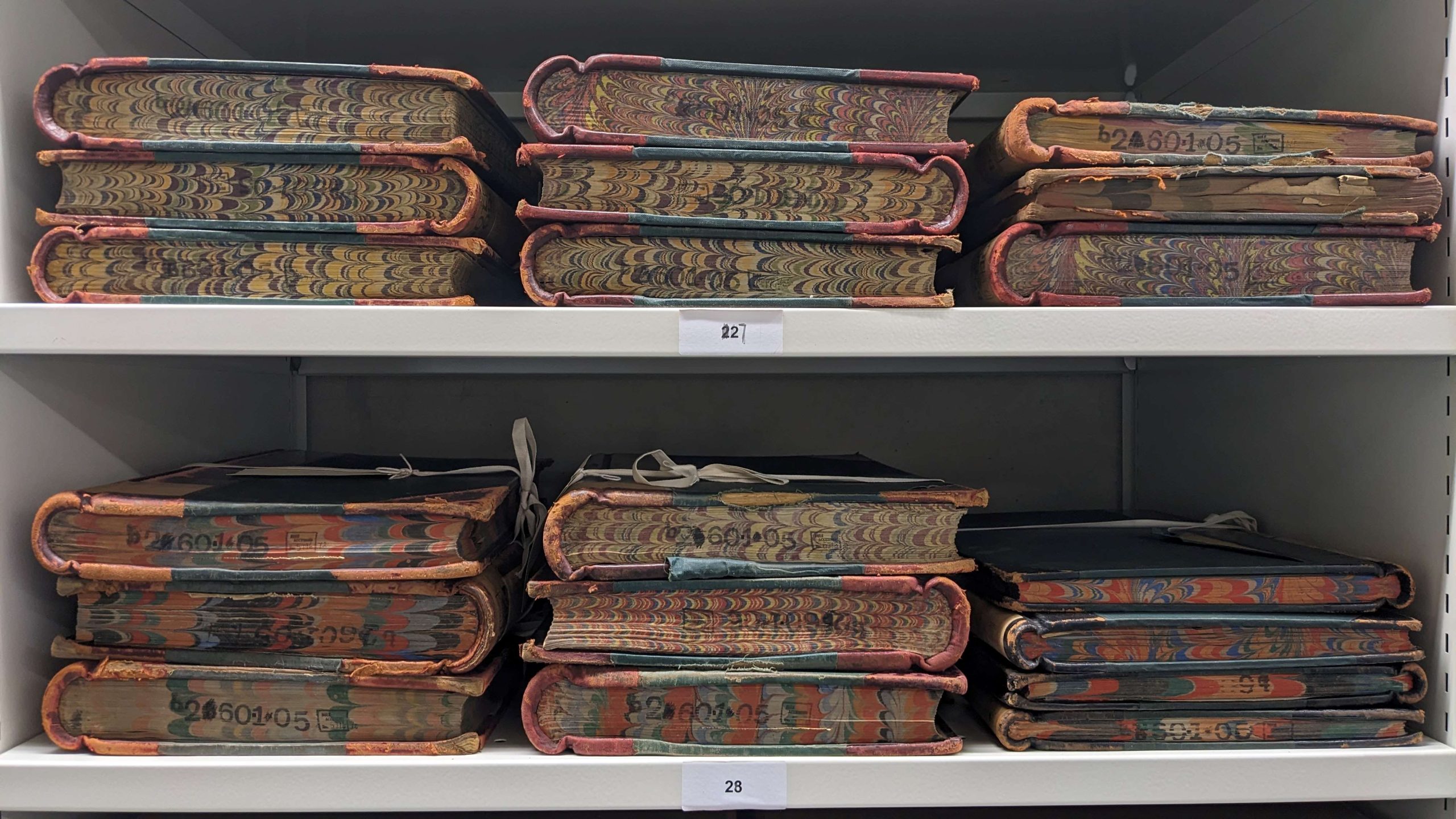 An image of the bindings of Magistrate court registers held in one of our strong rooms. Copyright Worcestershire Archives and Archaeology Service.