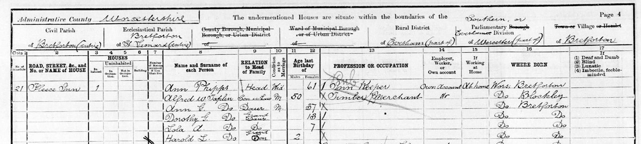 Several rows of a handwritten census form