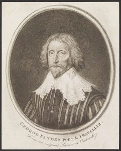 Engraved portrait of a man with moustache and beard dressed with a ruffle around his neck