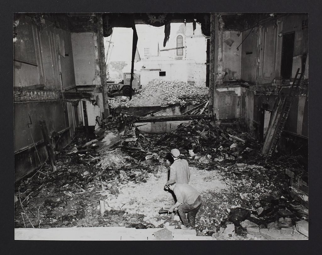 A photograph showing the demolition of the Theatre Royal dated 1962