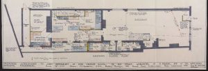 A plan on paper showing suggested alterations to create a restaurant at King Charles House, New Street, Worcester.