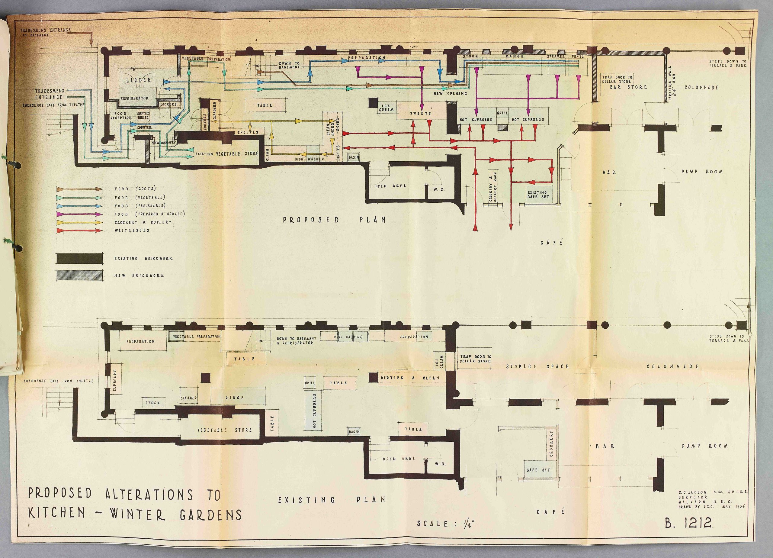 Plan of the Winter Gardens complex including the kitchen areas during an update dated to 1956