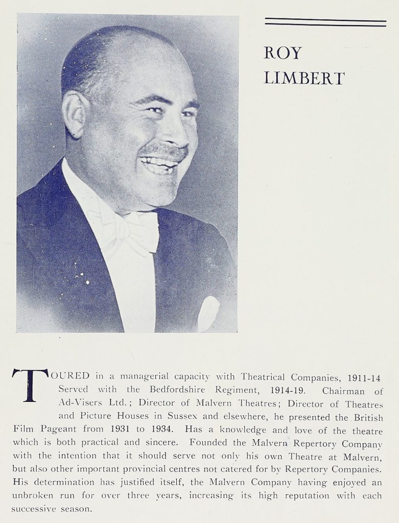 A photograph and description of Capt. Roy Limbert which featured in the Malvern Festival Programme of 1935.