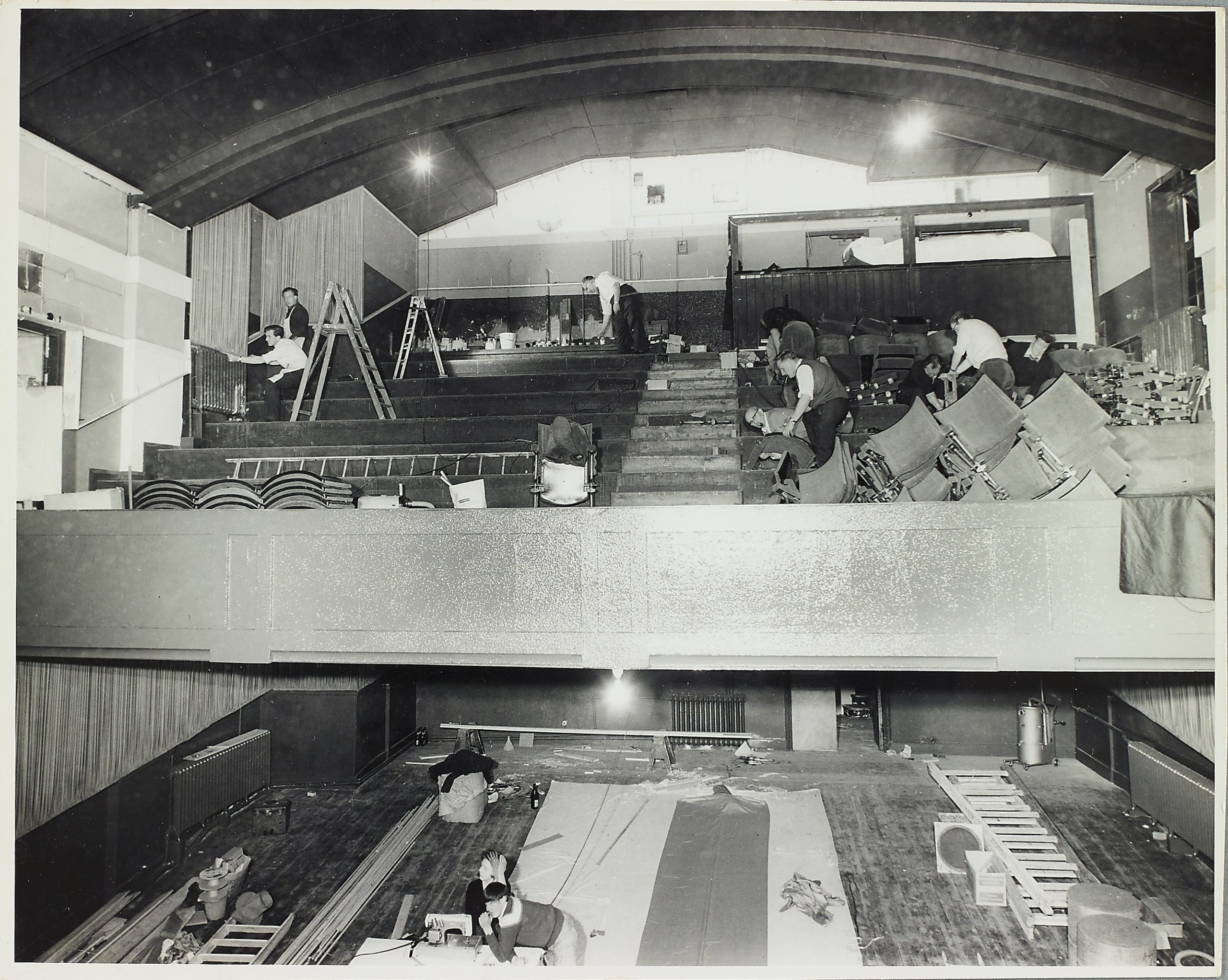 Volunteers from Malvern Theatre Association, involved in the refurbishment Malvern Cinema dated to the 1960's 