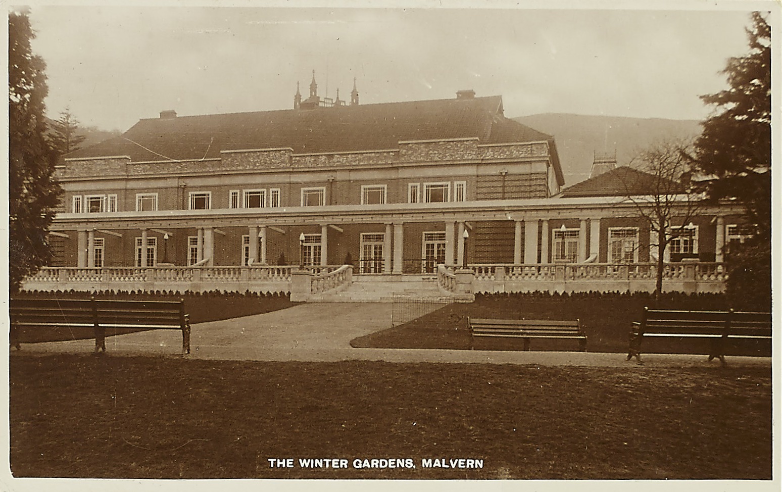 A postcard of the Winter Gardens building, Malvern dated to 1930