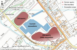 Map showing 1940s excavations